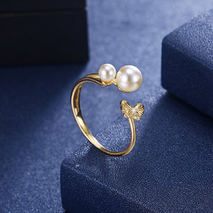 Sterling Silver Adjustable Duo Pearls Ring