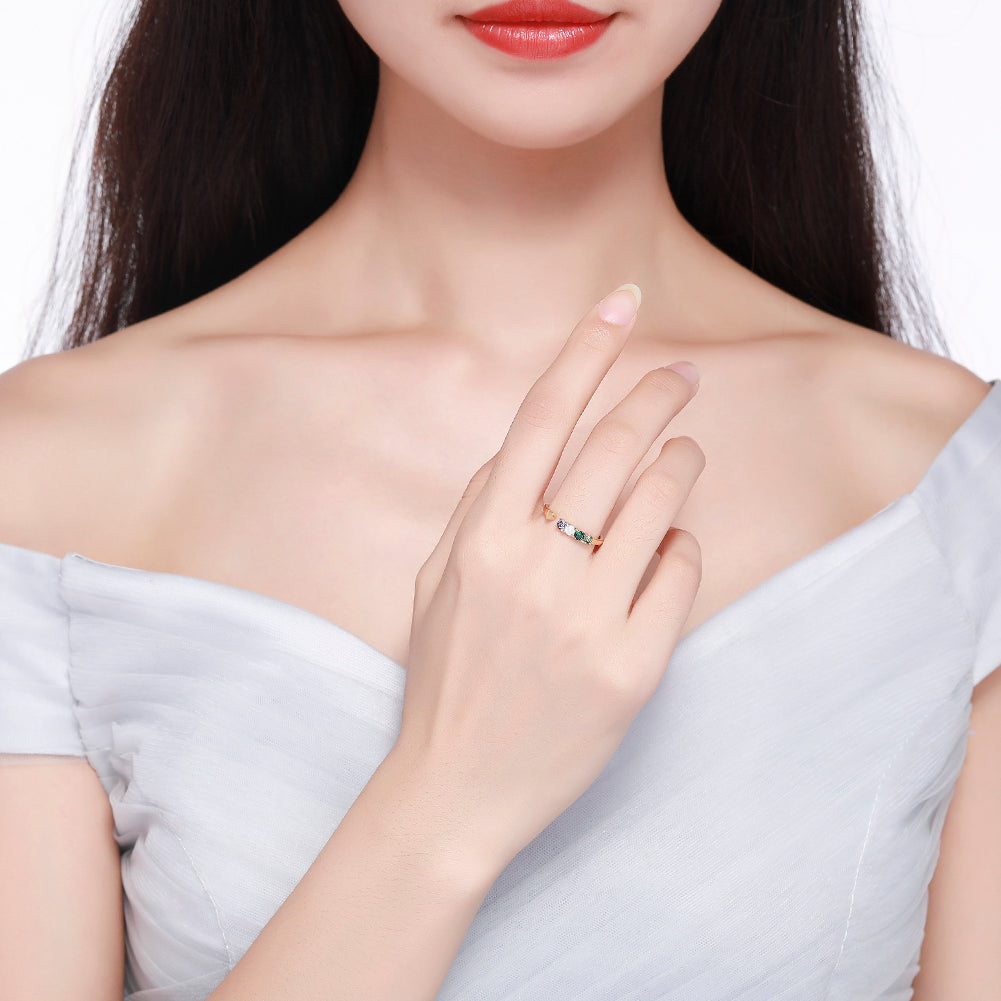 Sterling Silver Multi Gem Adjustable Gold Ring