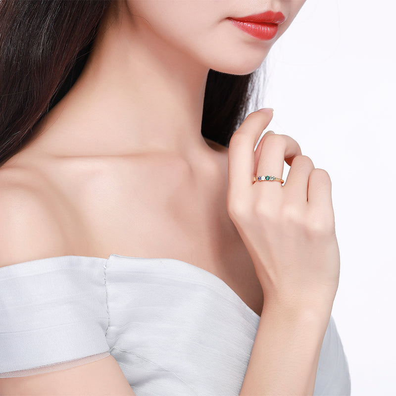 Sterling Silver Multi Gem Adjustable Gold Ring