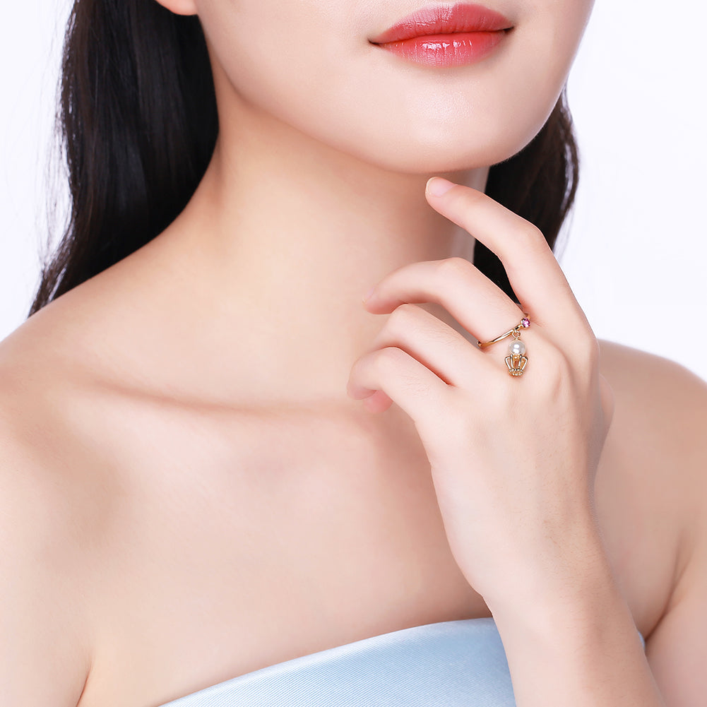 Sterling Silver Dangling Pearl Ring