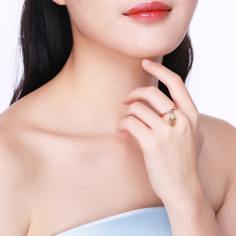 Sterling Silver Dangling Pearl Ring