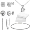 10Ct Tennis Bracelet + Halo Earring+ Necklace With Crystals - 5 Piece Set with Luxe Box - 18K White Gold