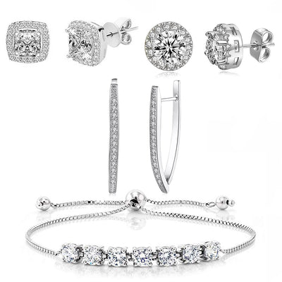 4 Piece Set: Halo Earrings Hoop and Bracelet with Gift Box