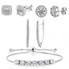 4 Piece Set: Halo Earrings Hoop and Bracelet with Gift Box