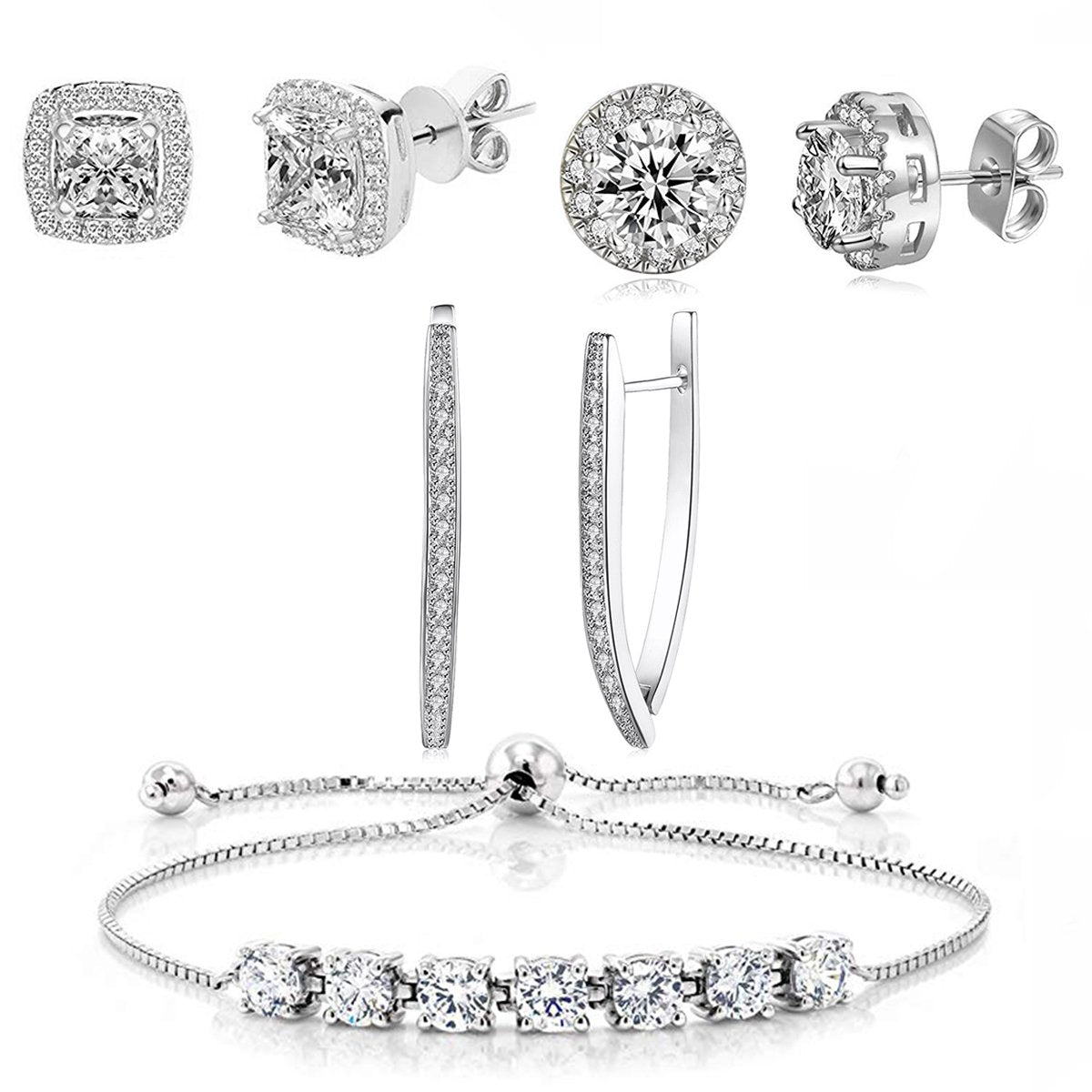 4 Piece Halo Set With Crystals 18K White Gold Plated Set in 18K White Gold Plated