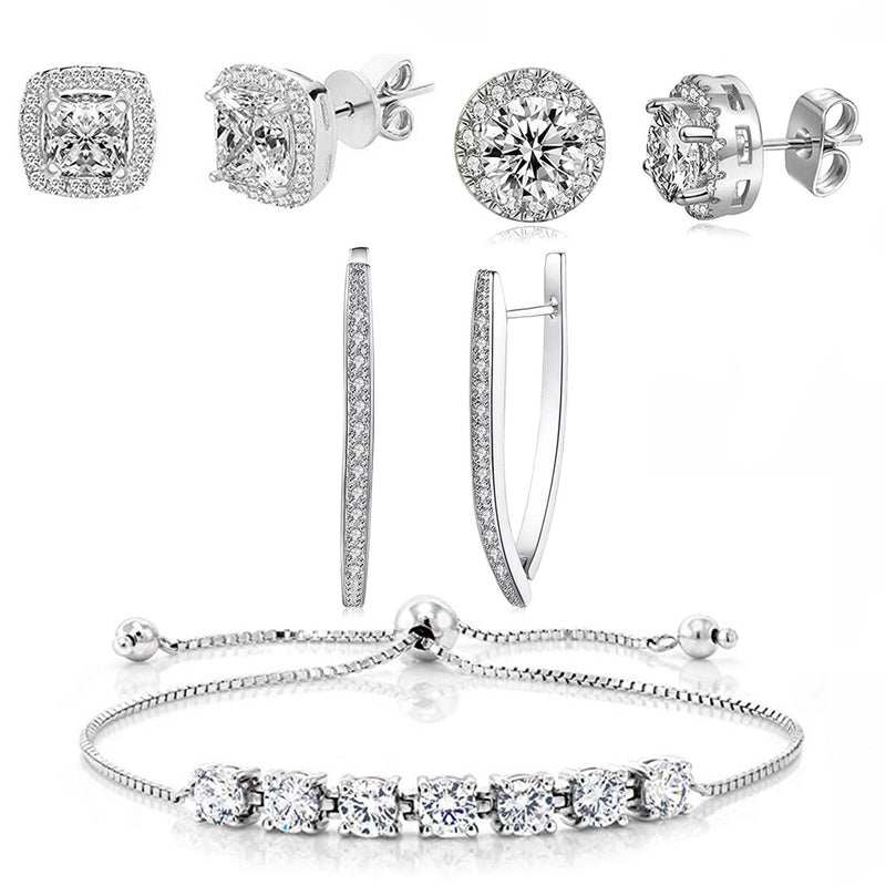 4 Piece Halo Set With Crystals 18K White Gold Plated Set in 18K White Gold Plated