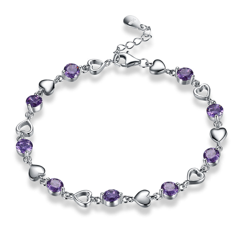 15.00 CT Amethyst Heart Sterling Silver Bracelet, Bracelet, Golden NYC Jewelry, Golden NYC Jewelry  jewelryjewelry deals, swarovski crystal jewelry, groupon jewelry,, jewelry for mom,