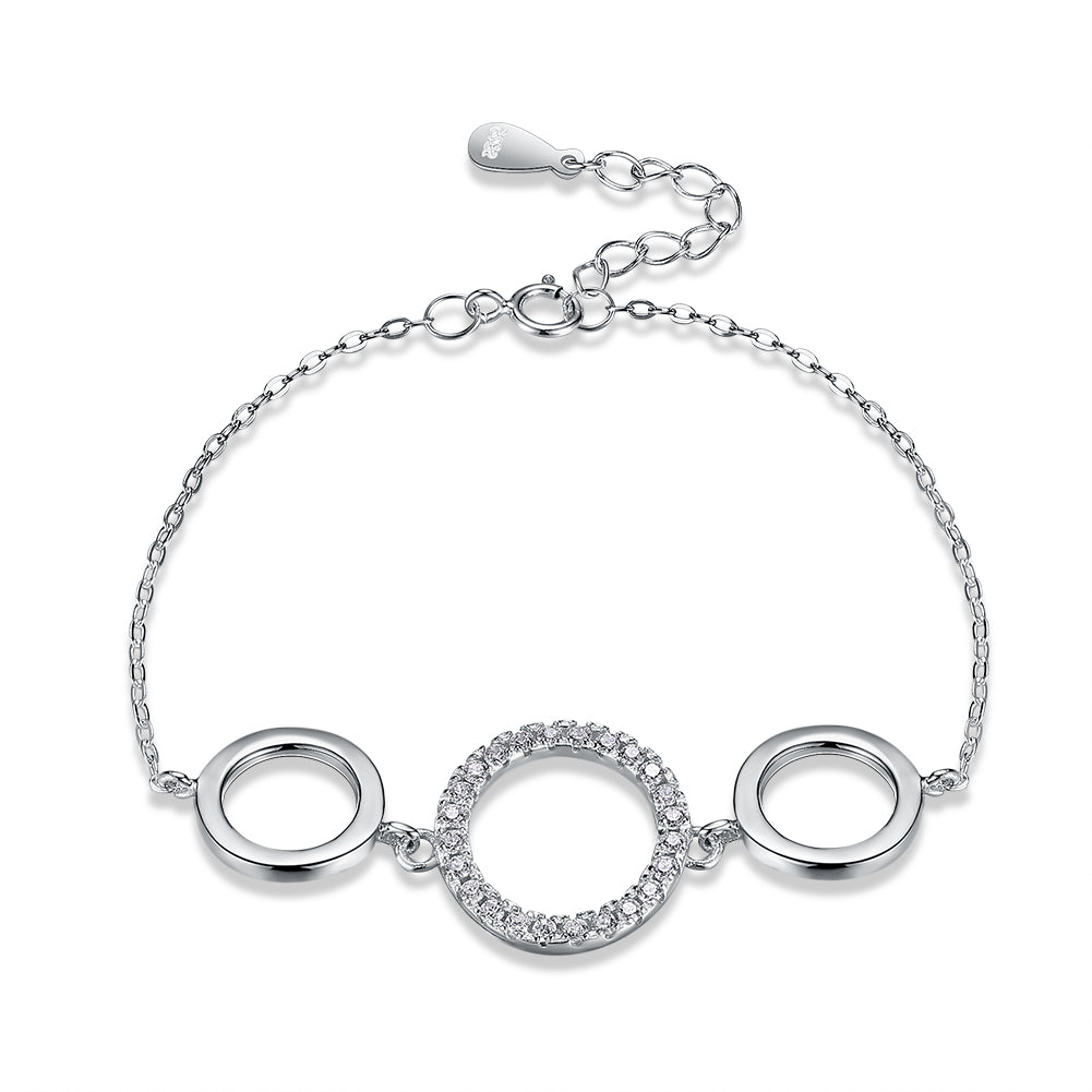 Tirple Circle Pave Sterling Silver Bracelet