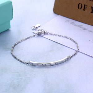 Roman Numeral Bar ID Sterling Silver Bracelet