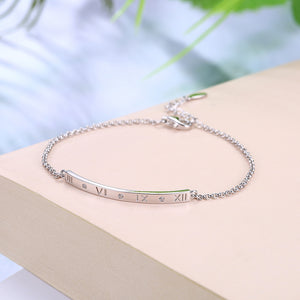 Roman Numeral Bar ID Sterling Silver Bracelet