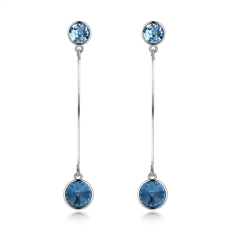 Sterling Silver Dangling Blue Swarovski Earrings