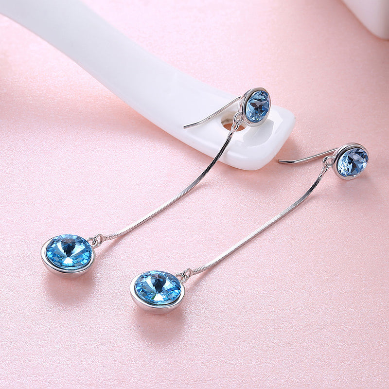 Sterling Silver Dangling Blue Swarovski Earrings