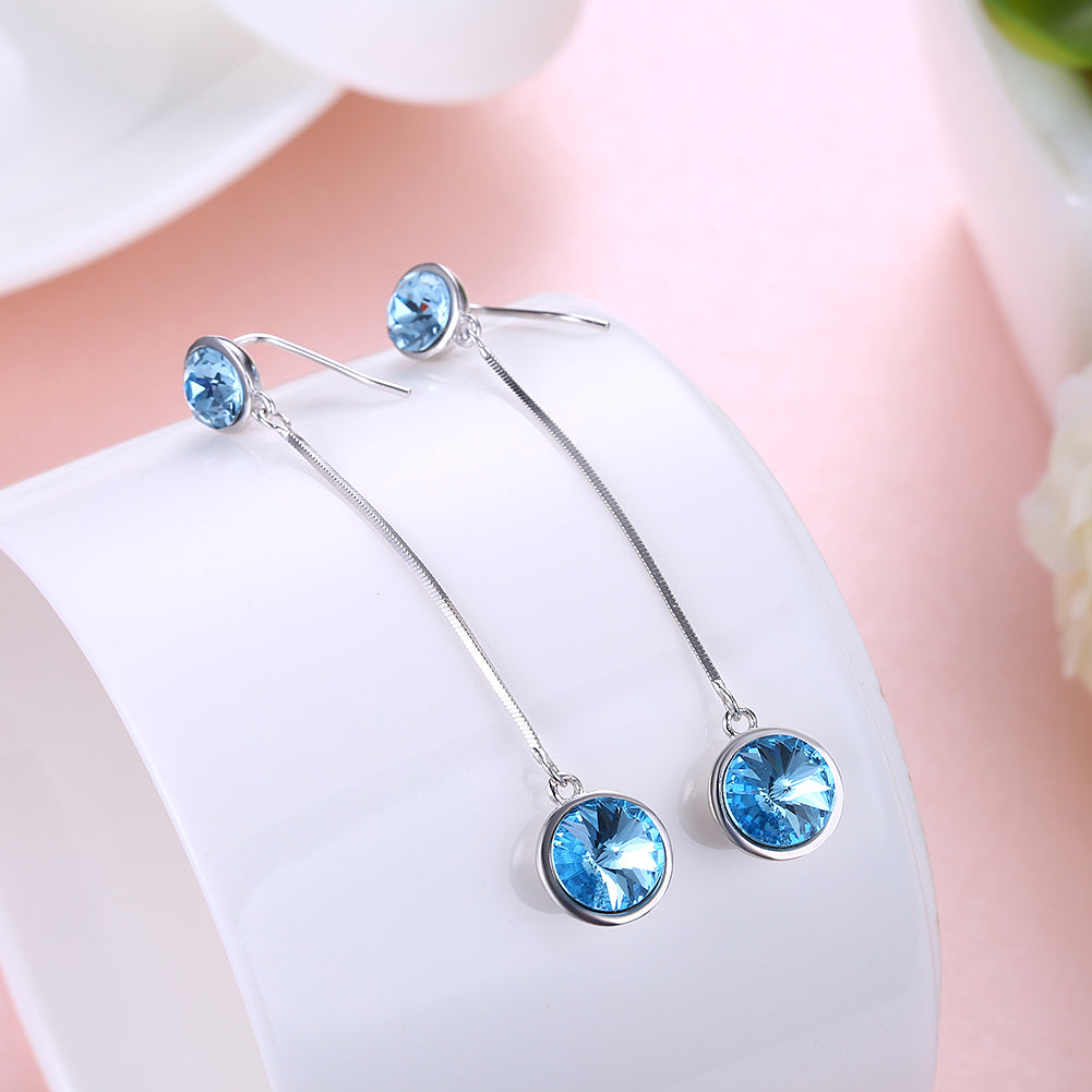 Sterling Silver Dangling Blue Swarovski Earrings
