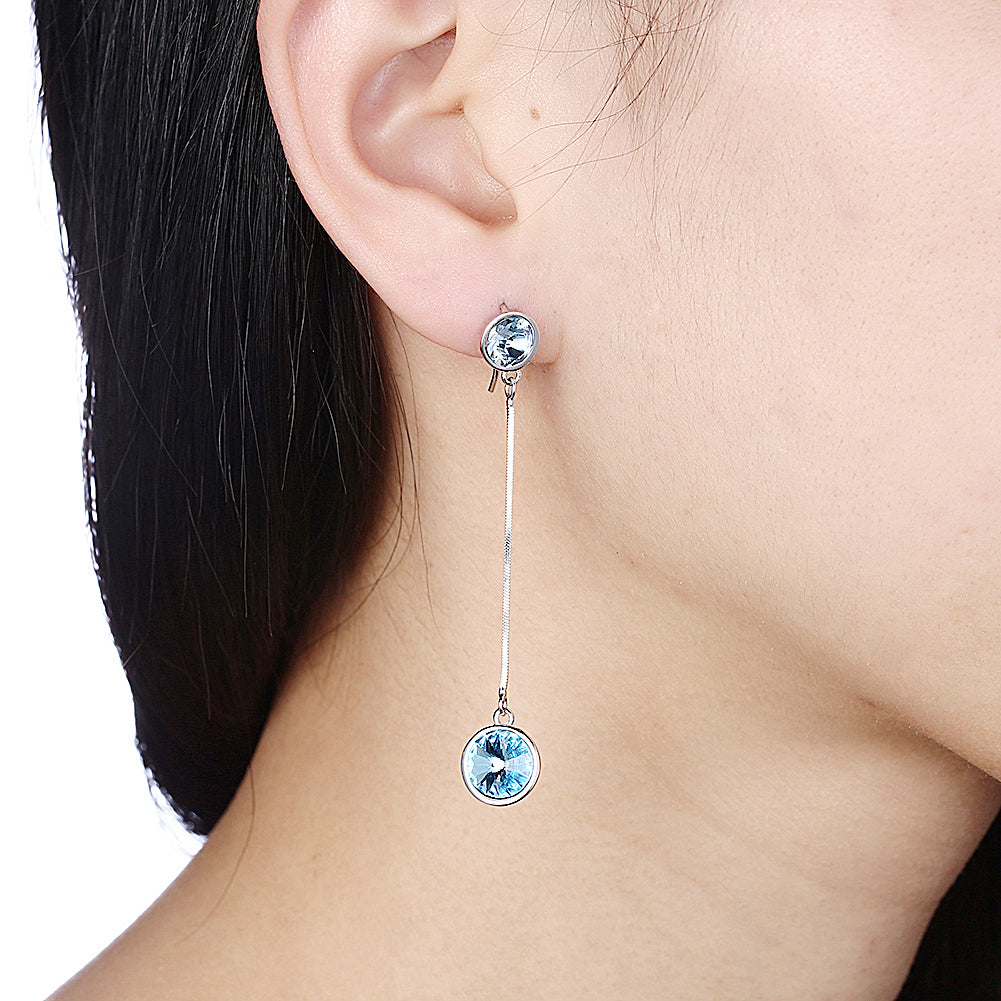 Sterling Silver Dangling Blue Swarovski Earrings