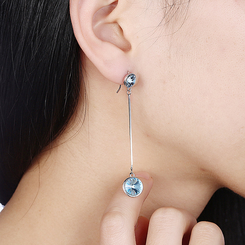Sterling Silver Dangling Blue Swarovski Earrings