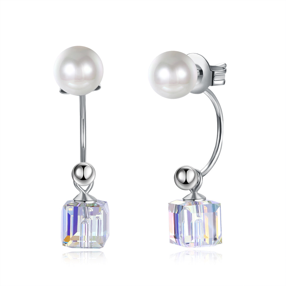 Sterling Silver Freshwater Pearl Aurora Borealis Stud Earrings