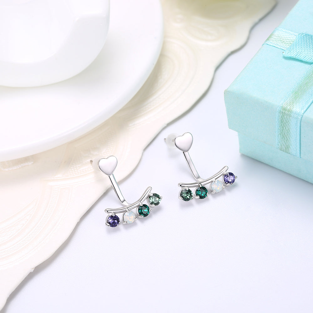 Sterling Silver Multi Stone Clip On Earrings - Silver