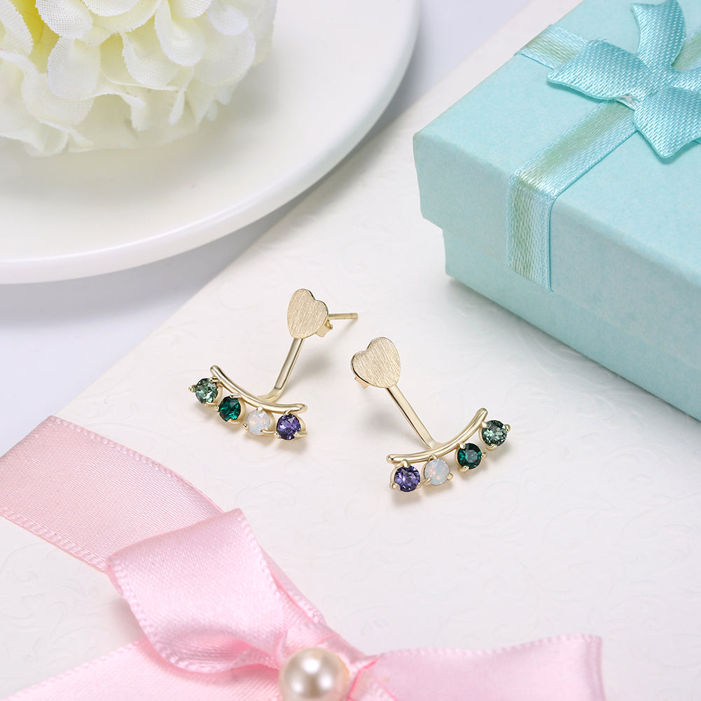 Sterling Silver Multi Stone Clip On Earrings - Gold