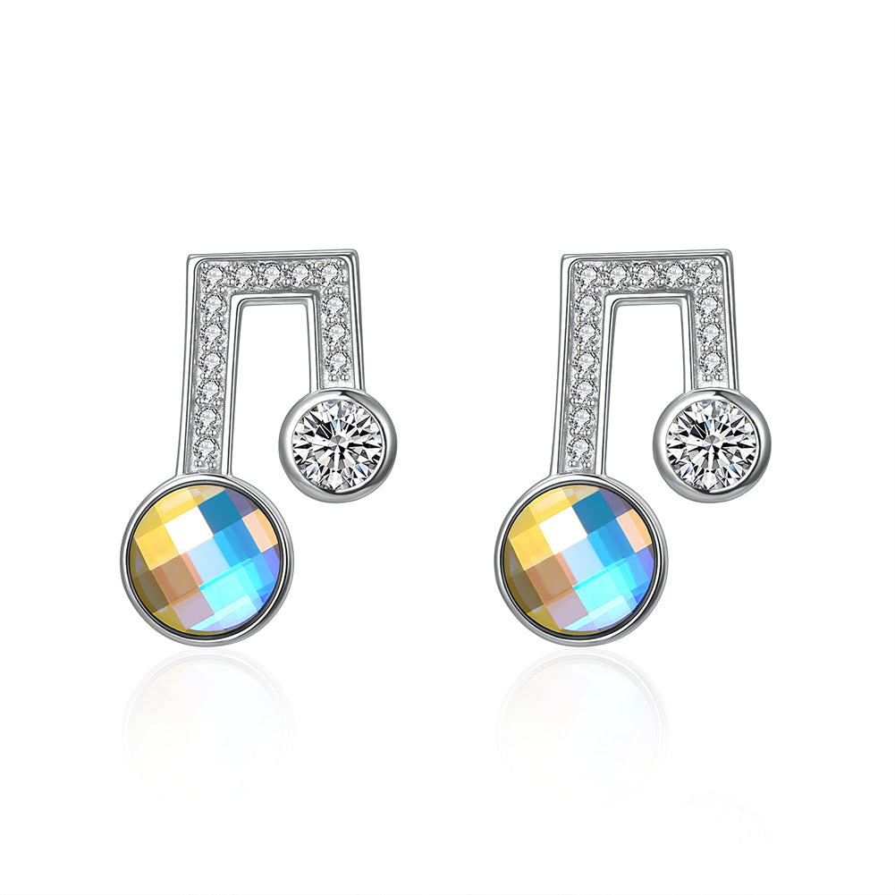 Sterling Silver Musical Noted Swarovski Studs- Silver