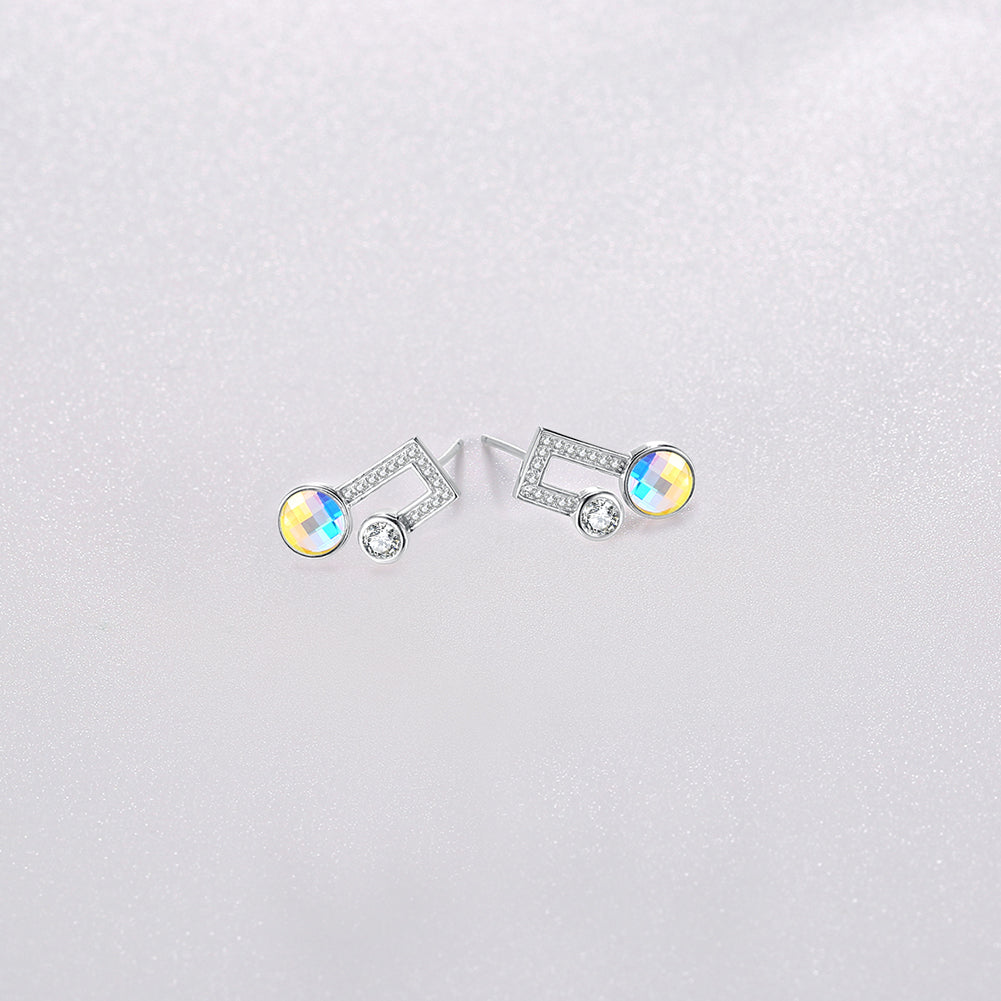 Sterling Silver Musical Noted Swarovski Studs- Silver