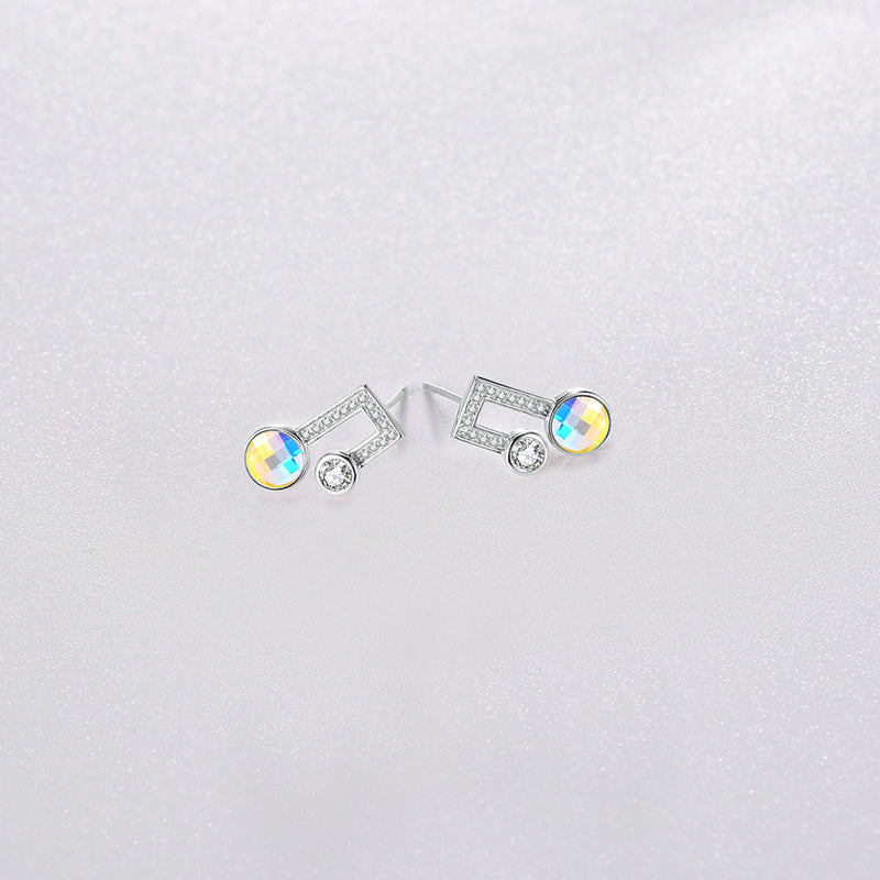 Sterling Silver Musical Noted Swarovski Studs- Silver