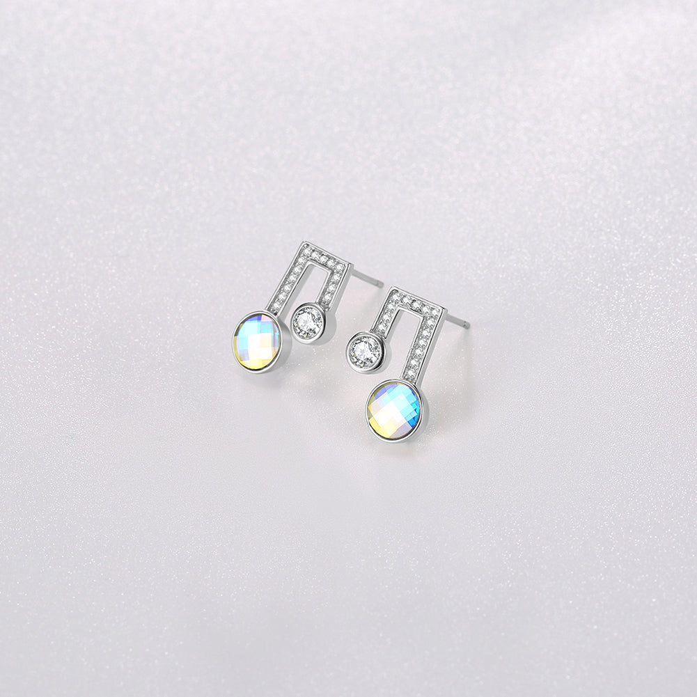 Sterling Silver Musical Noted Swarovski Studs- Silver