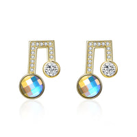 Sterling Silver Musical Noted Swarovski Studs- Gold