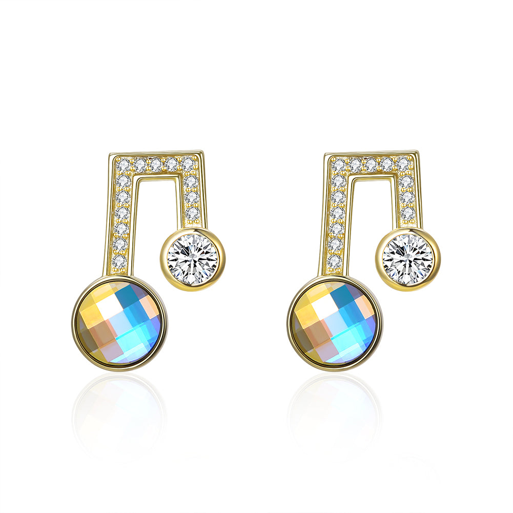 Sterling Silver Musical Noted Swarovski Studs- Gold