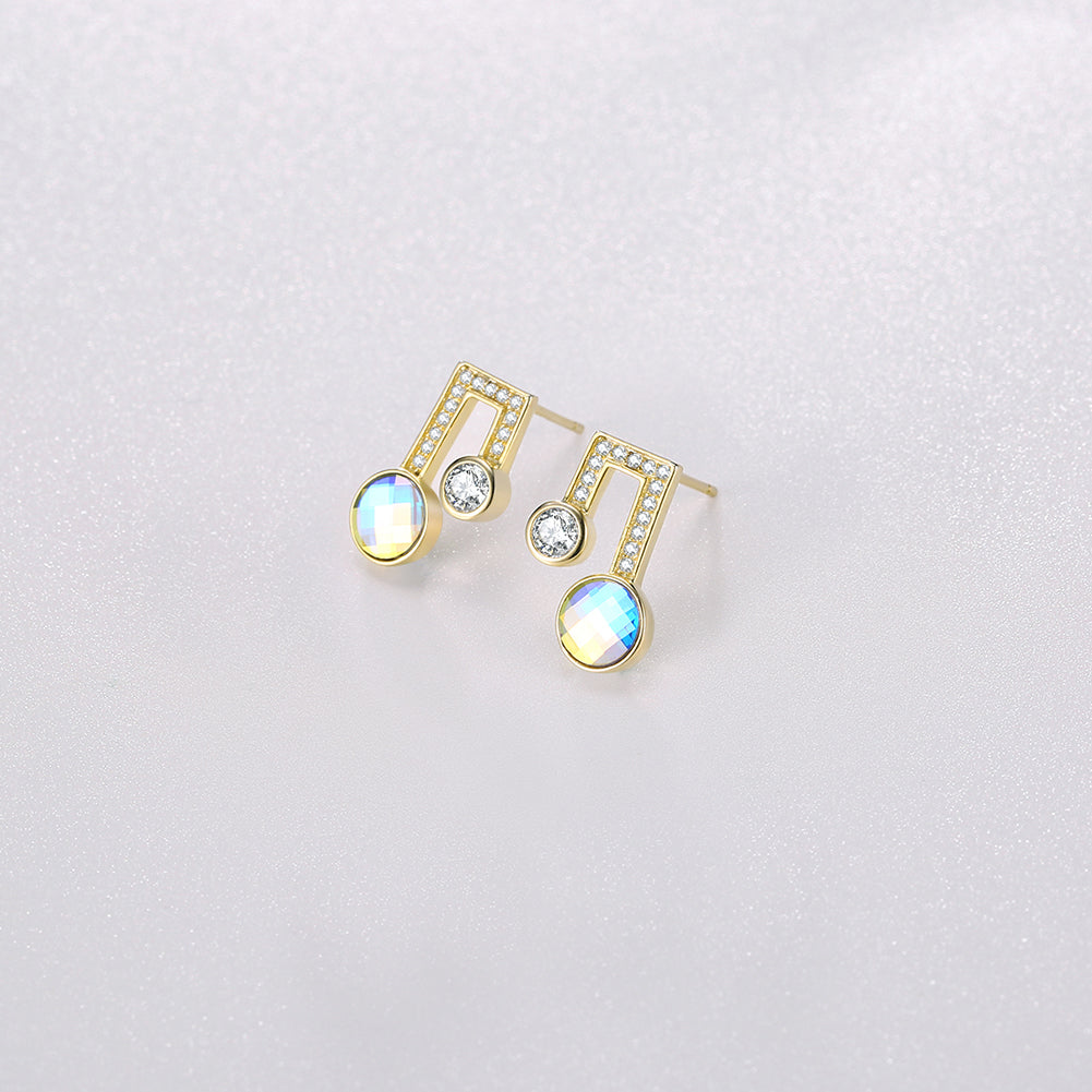Sterling Silver Musical Noted Swarovski Studs- Gold