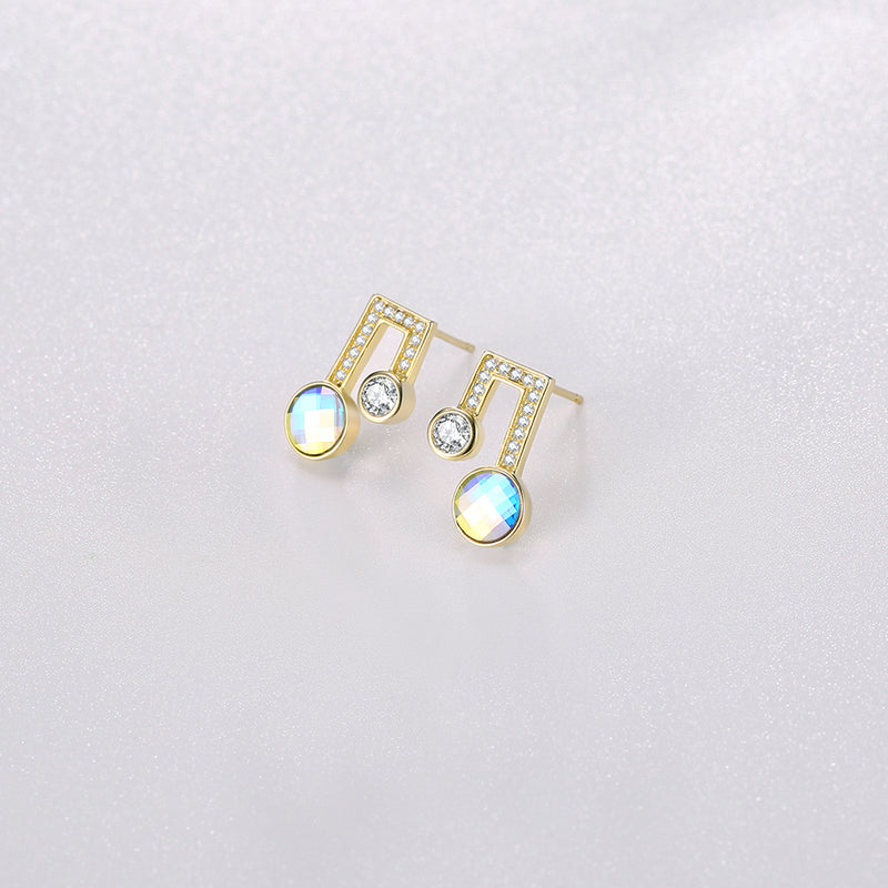 Sterling Silver Musical Noted Swarovski Studs- Gold