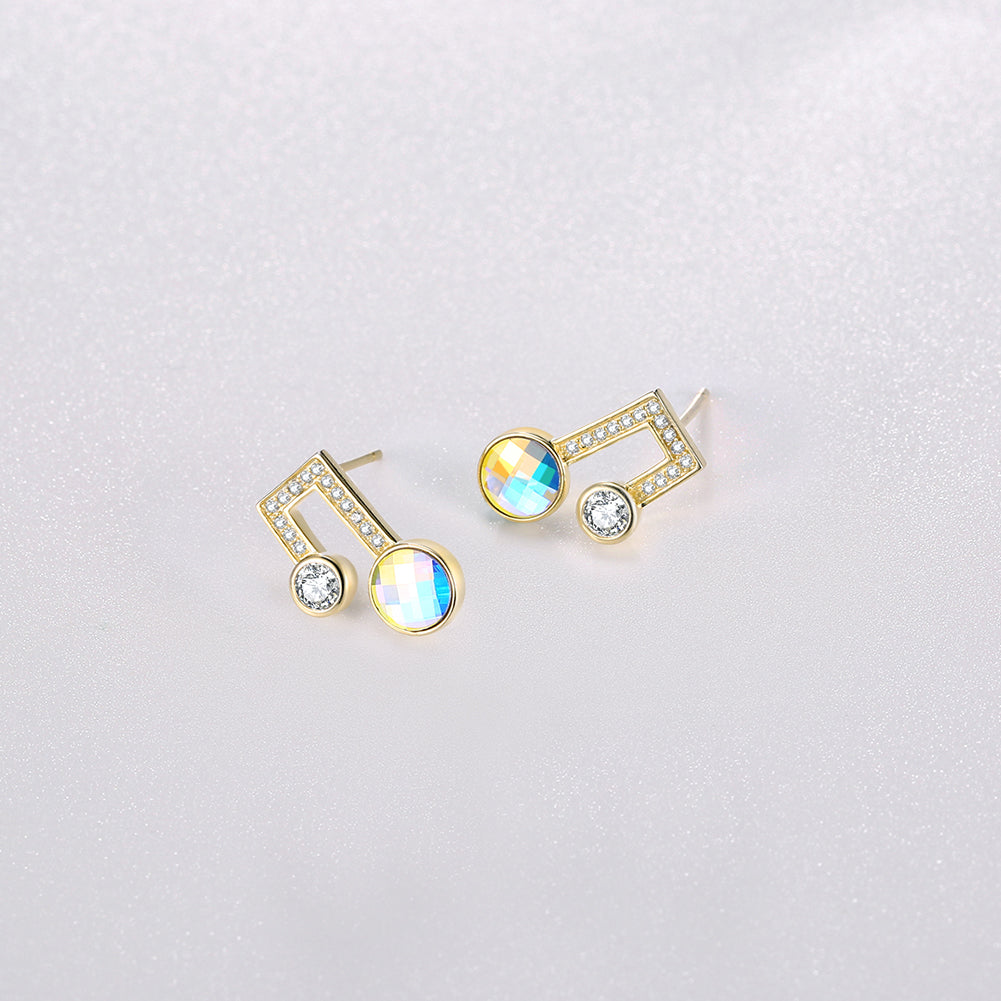 Sterling Silver Musical Noted Swarovski Studs- Gold