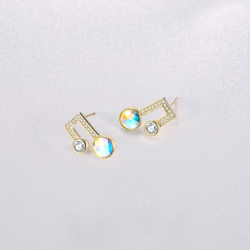 Sterling Silver Musical Noted Swarovski Studs- Gold