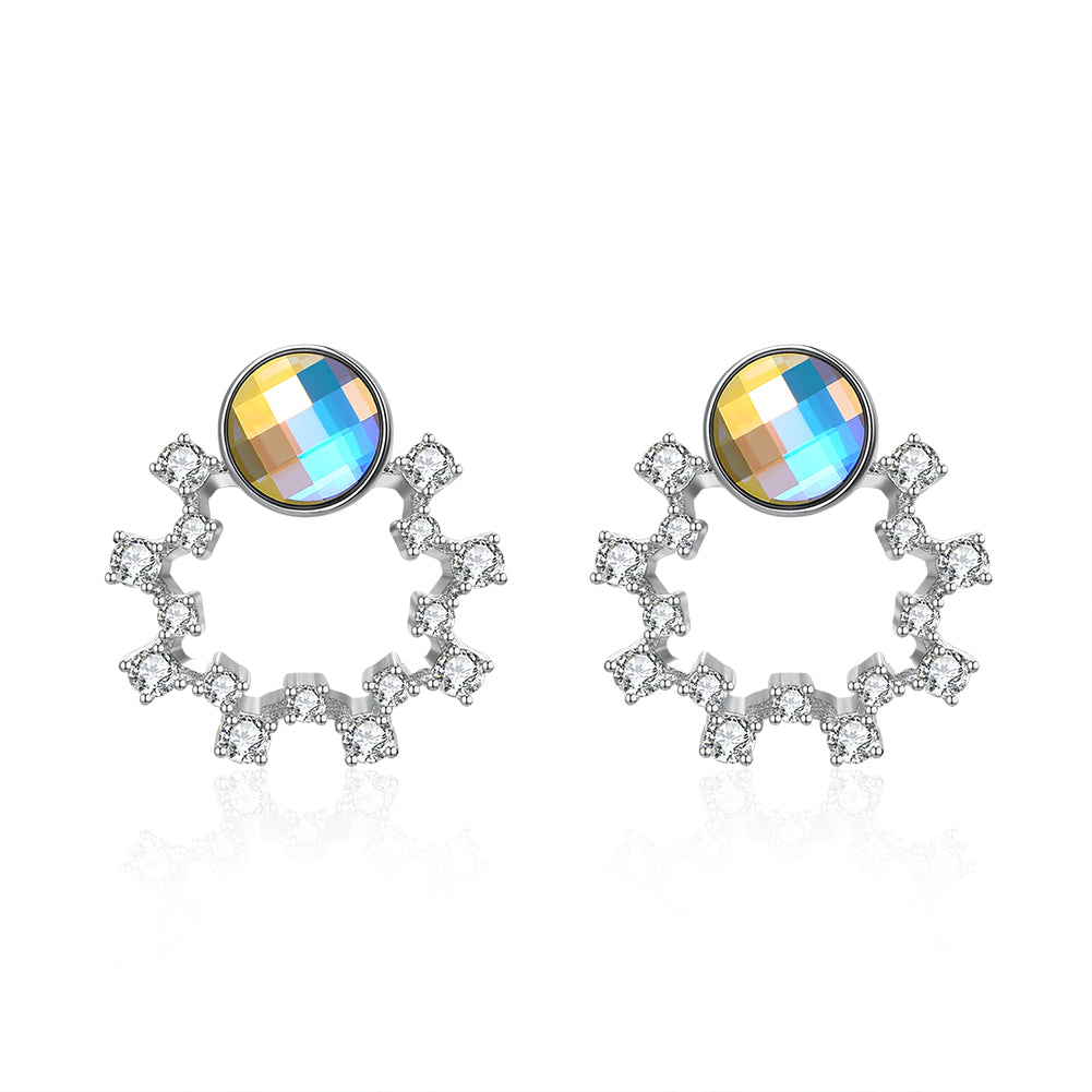Sterling Silver Swarovski Circular Studs - Silver