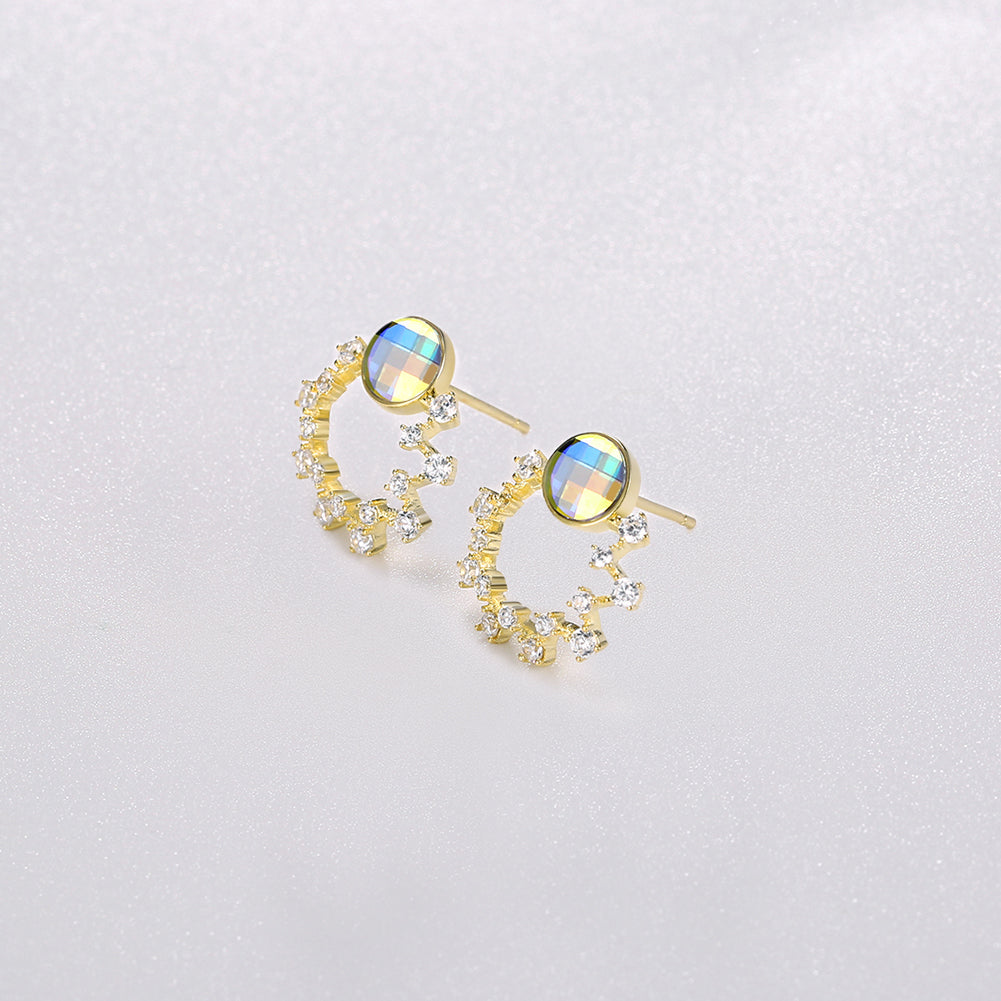 Sterling Silver Swarovski Circular Studs - Gold