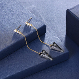 Sterling Silver Triangular Cut Austrian Elements Earrings - Blue