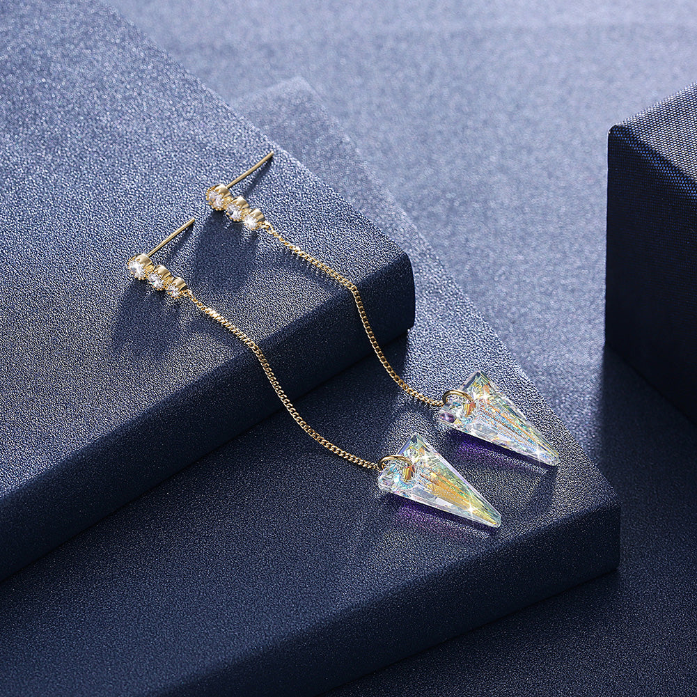 Sterling Silver Triangular Cut Swarovski Elements Earrings - Clear
