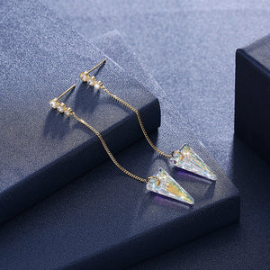 Sterling Silver Triangular Cut Austrian Elements Earrings - Clear