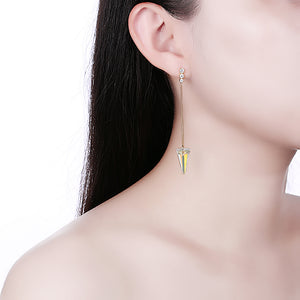 Sterling Silver Triangular Cut Austrian Elements Earrings - Clear