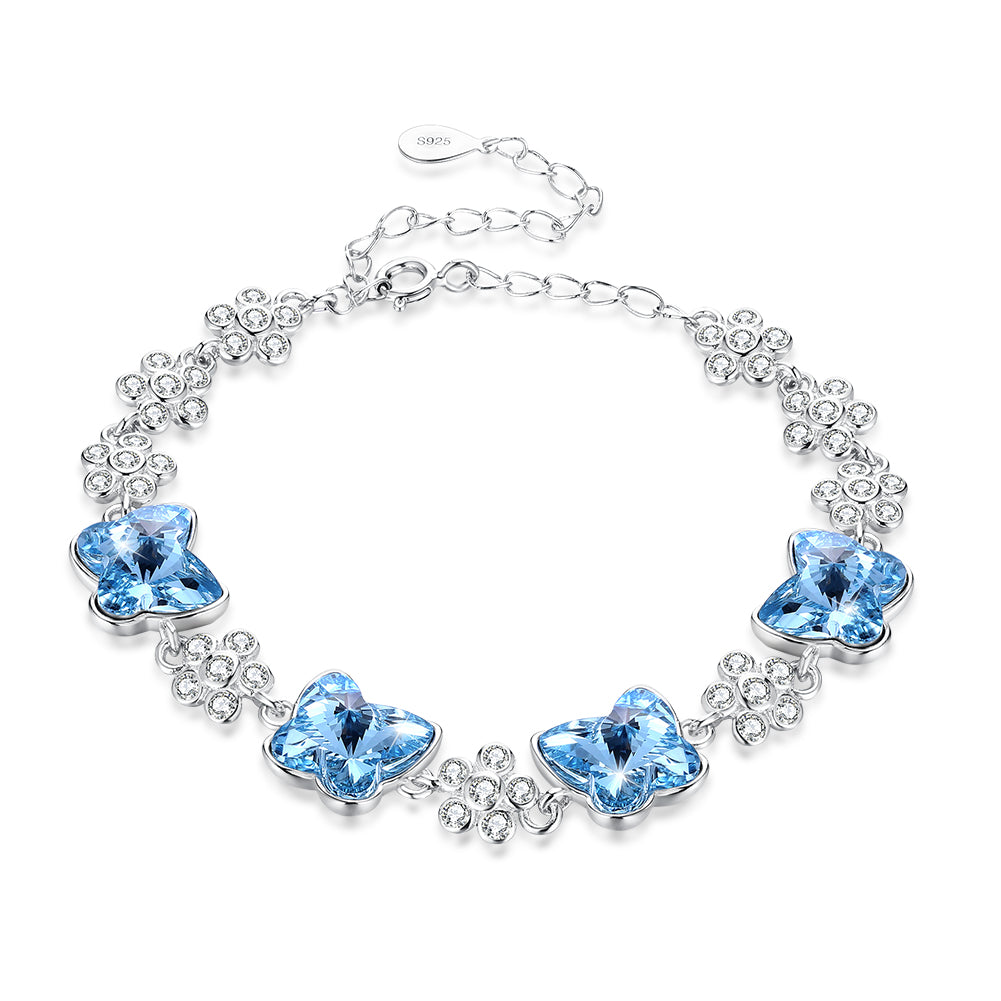 Bermuda Blue Swarovski Crystals Sterling Silver Butterfly Bracelet, Bracelet, Golden NYC Jewelry, Golden NYC Jewelry jewelryjewelry deals, swarovski crystal jewelry, groupon jewelry,, jewelry for mom, 