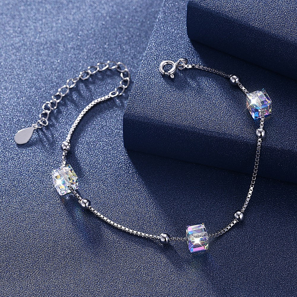 Triplets Cube Stoned Sterling Silver Bracelet