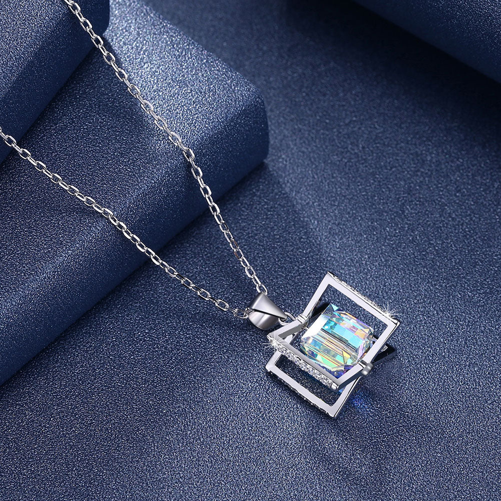 Sterling Silver Aurora Borealis Square Necklace