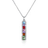 Rainbow Drop Bar Sterling Silver Austrian Crystal Necklace