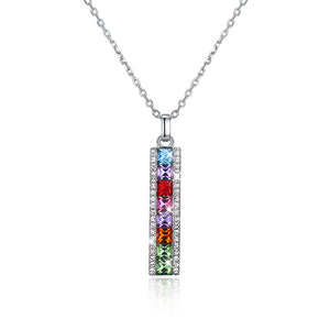 Rainbow Drop Bar Sterling Silver Austrian Crystal Necklace