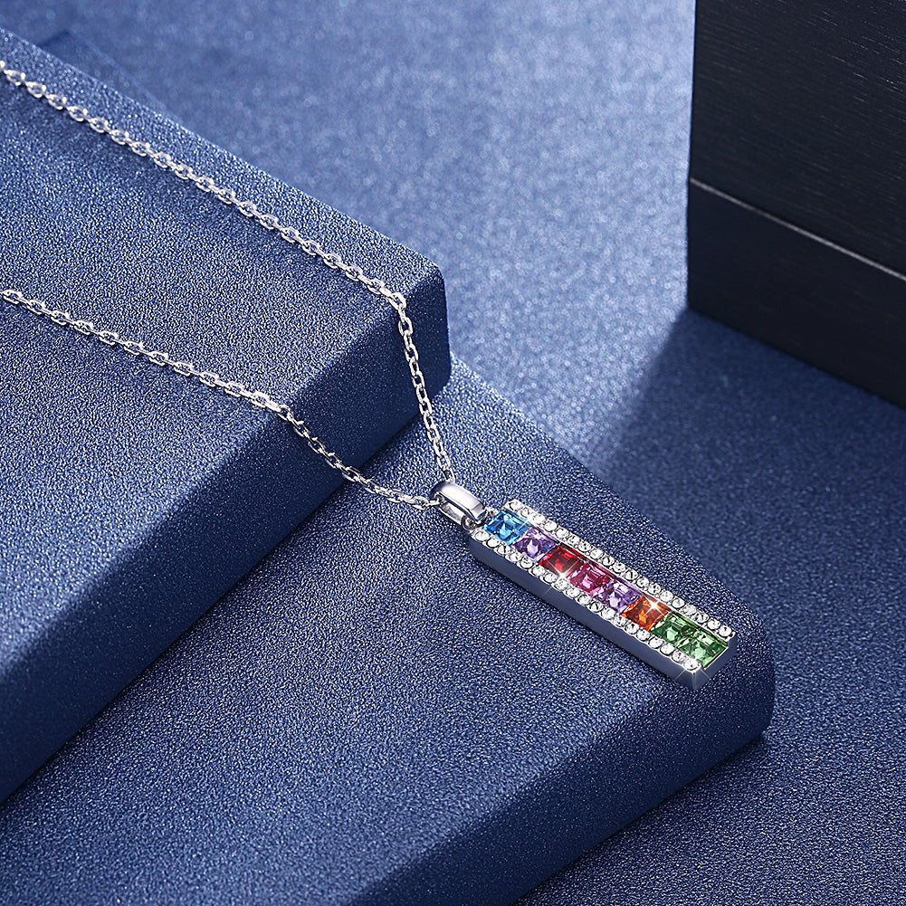 Rainbow Drop Bar Sterling Silver Swarovski Crystal Necklace