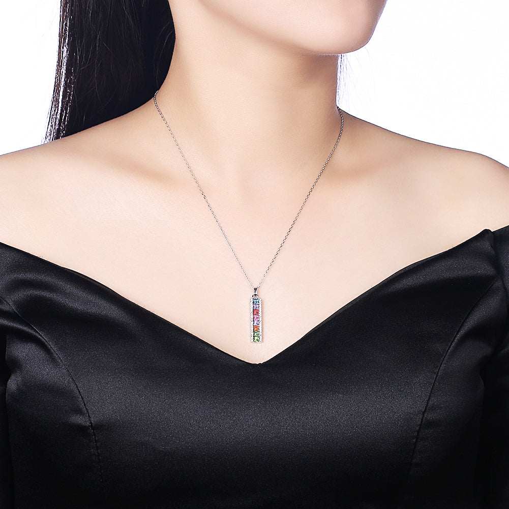 Rainbow Drop Bar Sterling Silver Swarovski Crystal Necklace