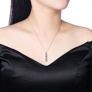 Rainbow Drop Bar Sterling Silver Austrian Crystal Necklace