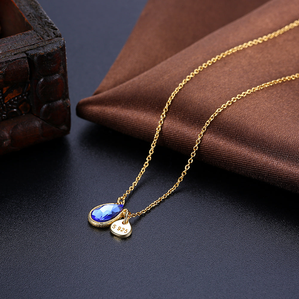 Sterling Silver Bermuda Blue Swarovski Crystal Necklace