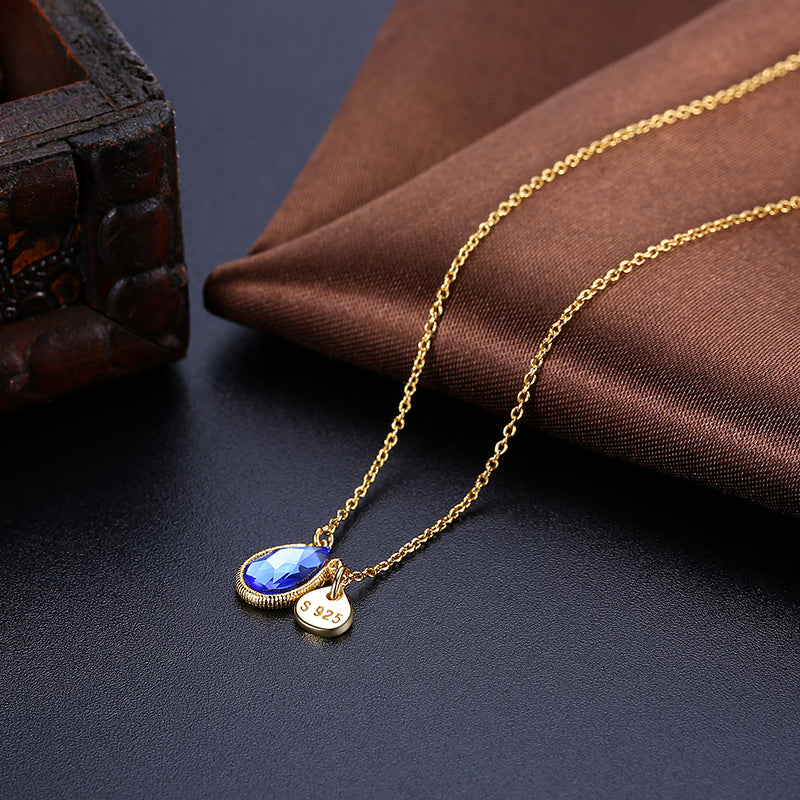 Sterling Silver Bermuda Blue Swarovski Crystal Necklace