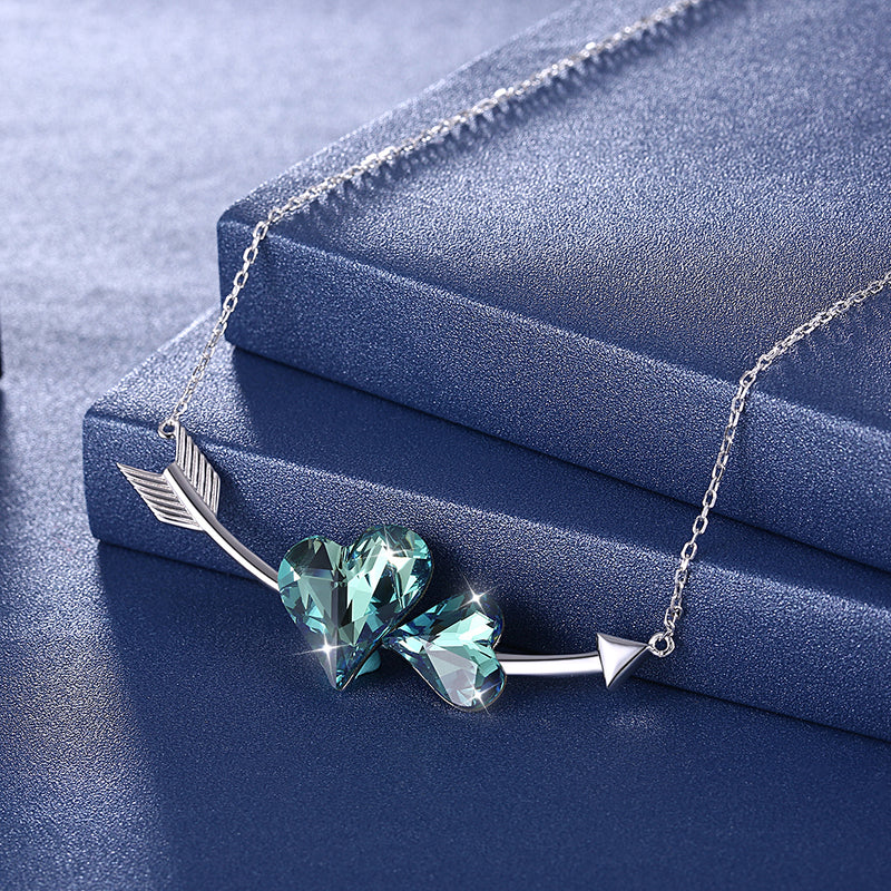 Double Love Hearts Arrow Sterling Silver Swarovski Crystal Necklace, Necklaces, Golden NYC Jewelry, Golden NYC Jewelry jewelryjewelry deals, swarovski crystal jewelry, groupon jewelry,, jewelry for mom, 