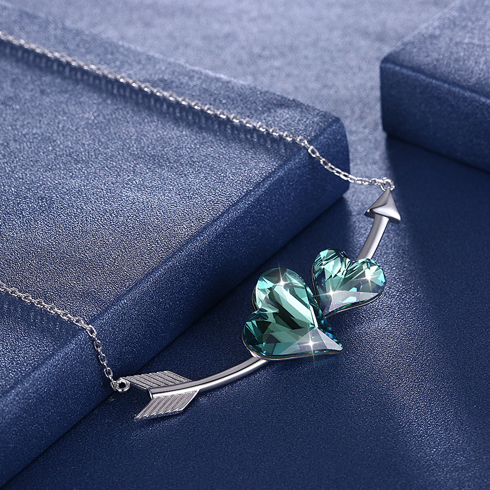 Double Love Hearts Arrow Sterling Silver Swarovski Crystal Necklace, Necklaces, Golden NYC Jewelry, Golden NYC Jewelry jewelryjewelry deals, swarovski crystal jewelry, groupon jewelry,, jewelry for mom, 